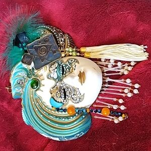 Venetian Ceramic Mask Italian Teal tan Wall hanging Carnival Masquerade Marti